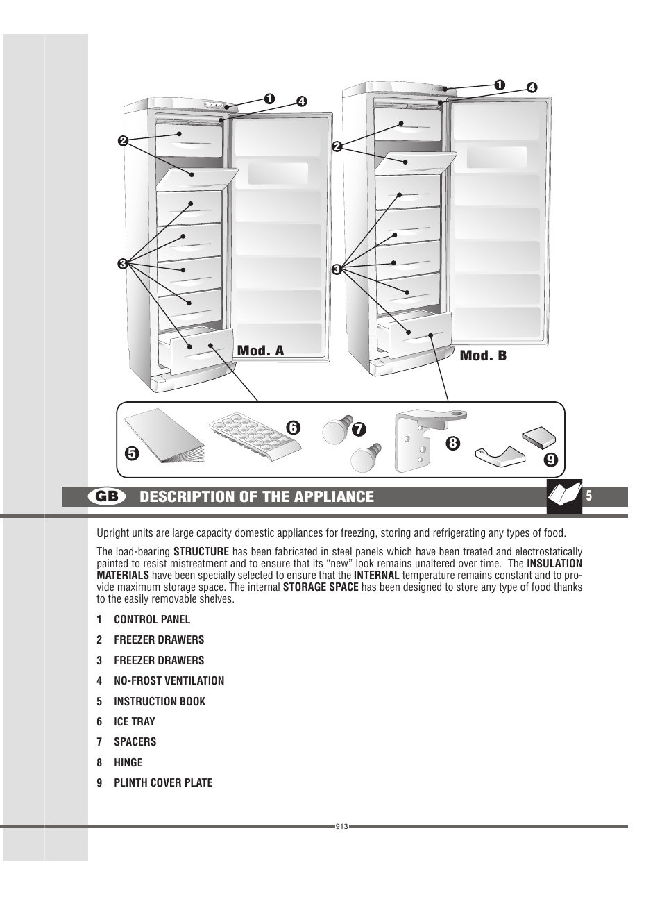 Gb 5, Description of the appliance | Campomatic FRZ360N User Manual | Page 5 / 48