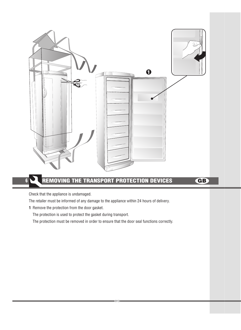 Gb 6, Removing the transport protection devices | Campomatic FRZ360N User Manual | Page 6 / 48