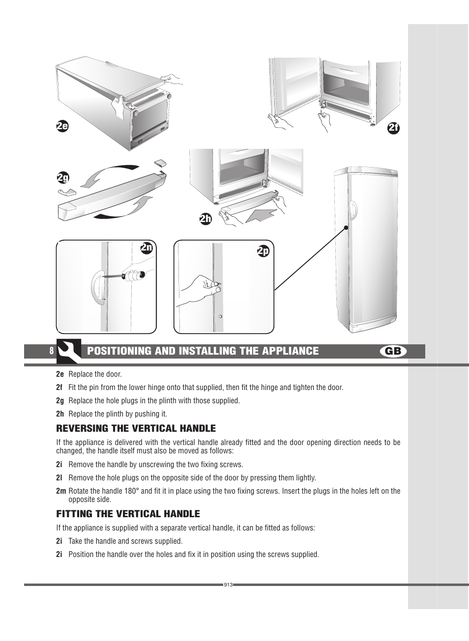 Gb 8, Positioning and installing the appliance | Campomatic FRZ360N User Manual | Page 8 / 48