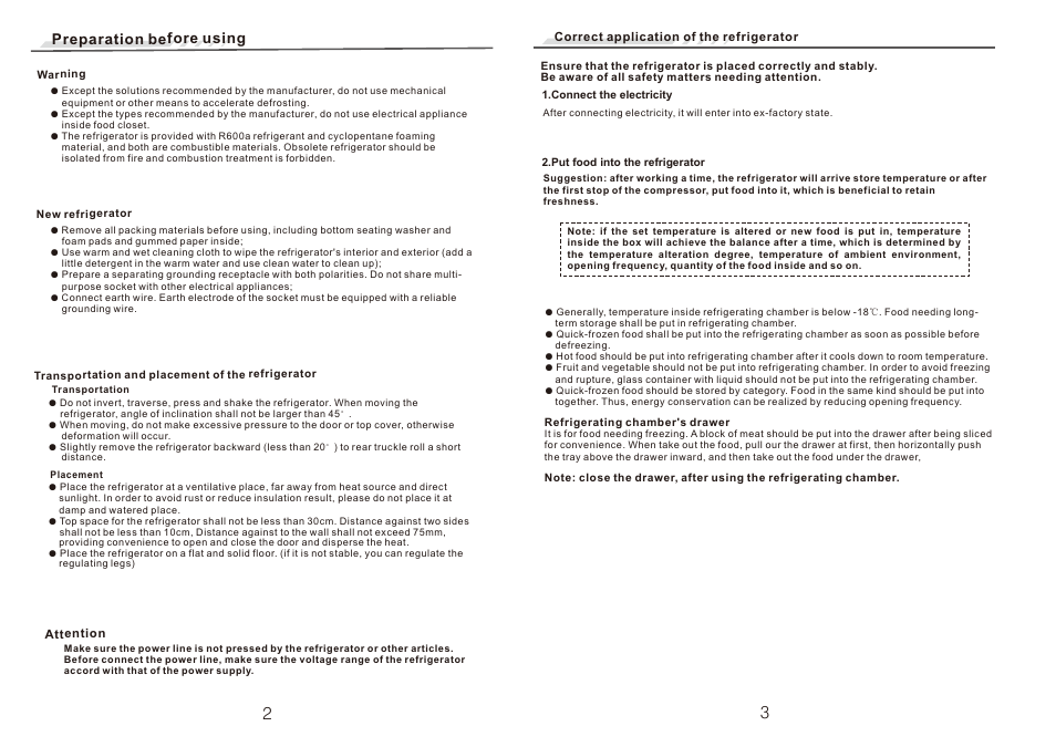 Preparation before using | Campomatic FRZ505N User Manual | Page 3 / 10