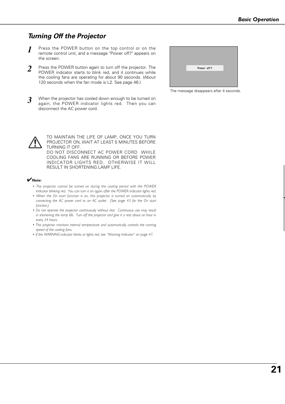 Turning off the projector | Canon LV-X4 LV-7230 User Manual | Page 21 / 64