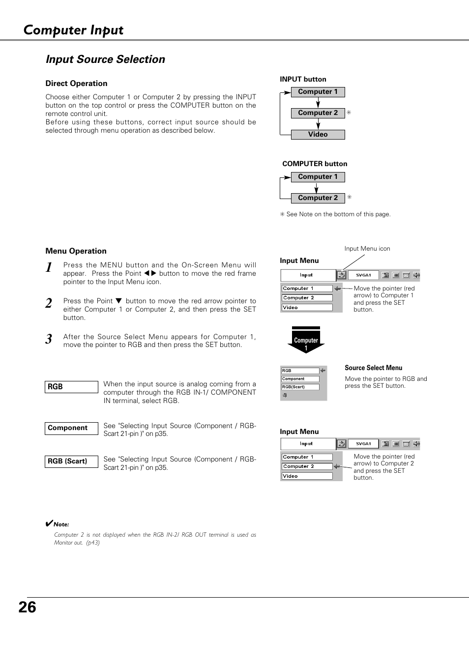 Computer input, Input source selection | Canon LV-X4 LV-7230 User Manual | Page 26 / 64