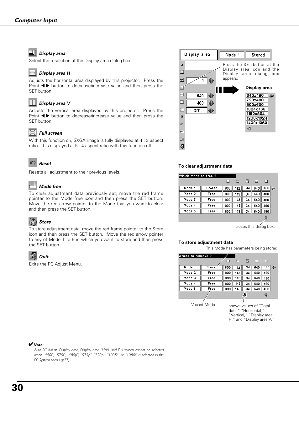 Computer input | Canon LV-X4 LV-7230 User Manual | Page 30 / 64