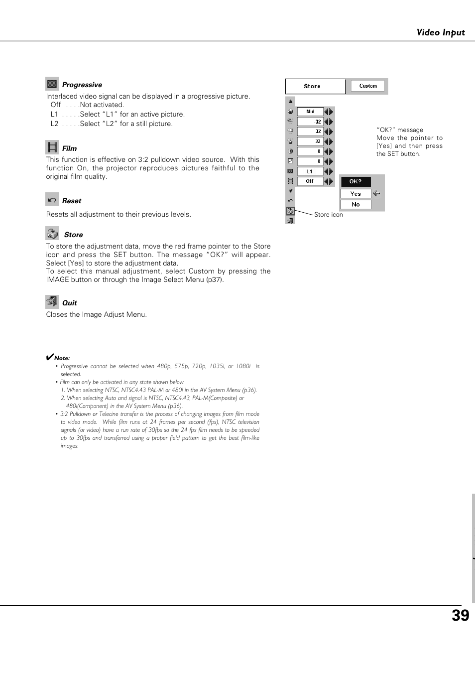 Video input | Canon LV-X4 LV-7230 User Manual | Page 39 / 64