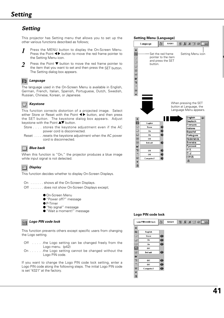 Setting | Canon LV-X4 LV-7230 User Manual | Page 41 / 64