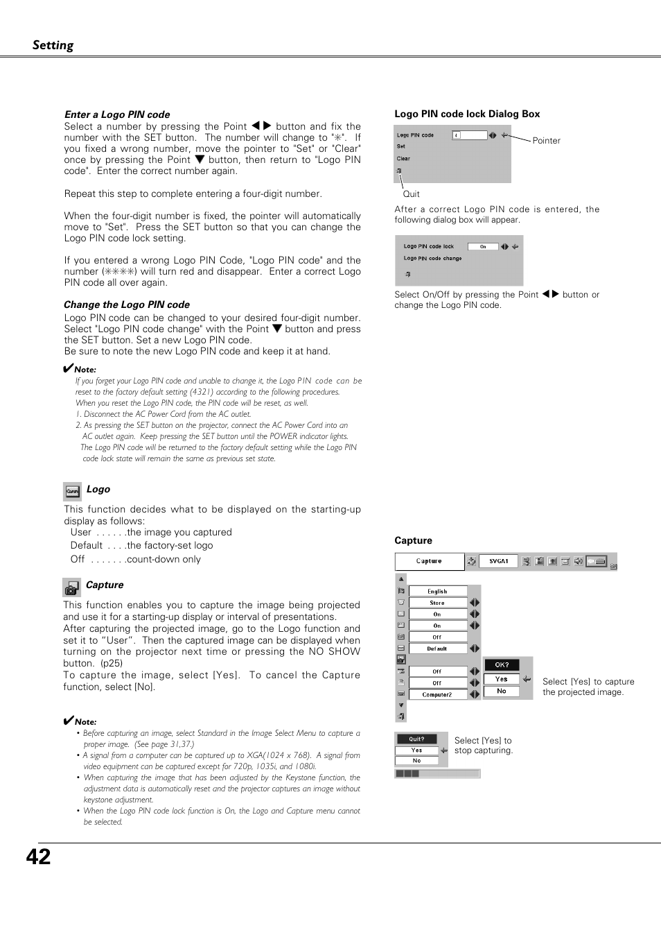 Setting | Canon LV-X4 LV-7230 User Manual | Page 42 / 64