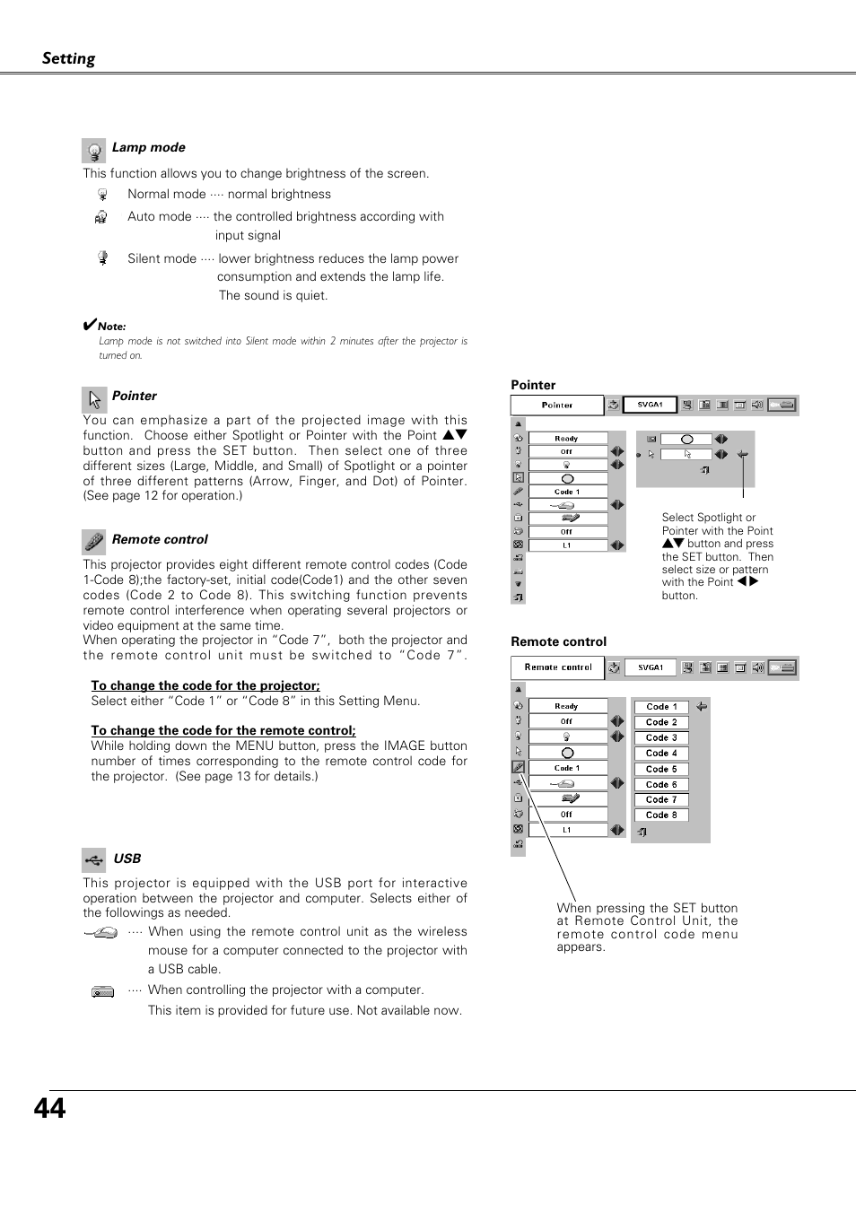 Setting | Canon LV-X4 LV-7230 User Manual | Page 44 / 64