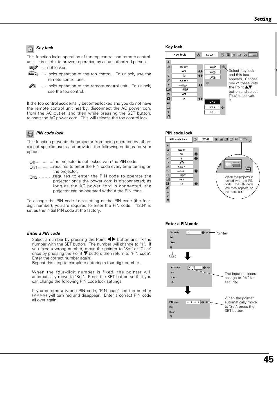 Setting | Canon LV-X4 LV-7230 User Manual | Page 45 / 64