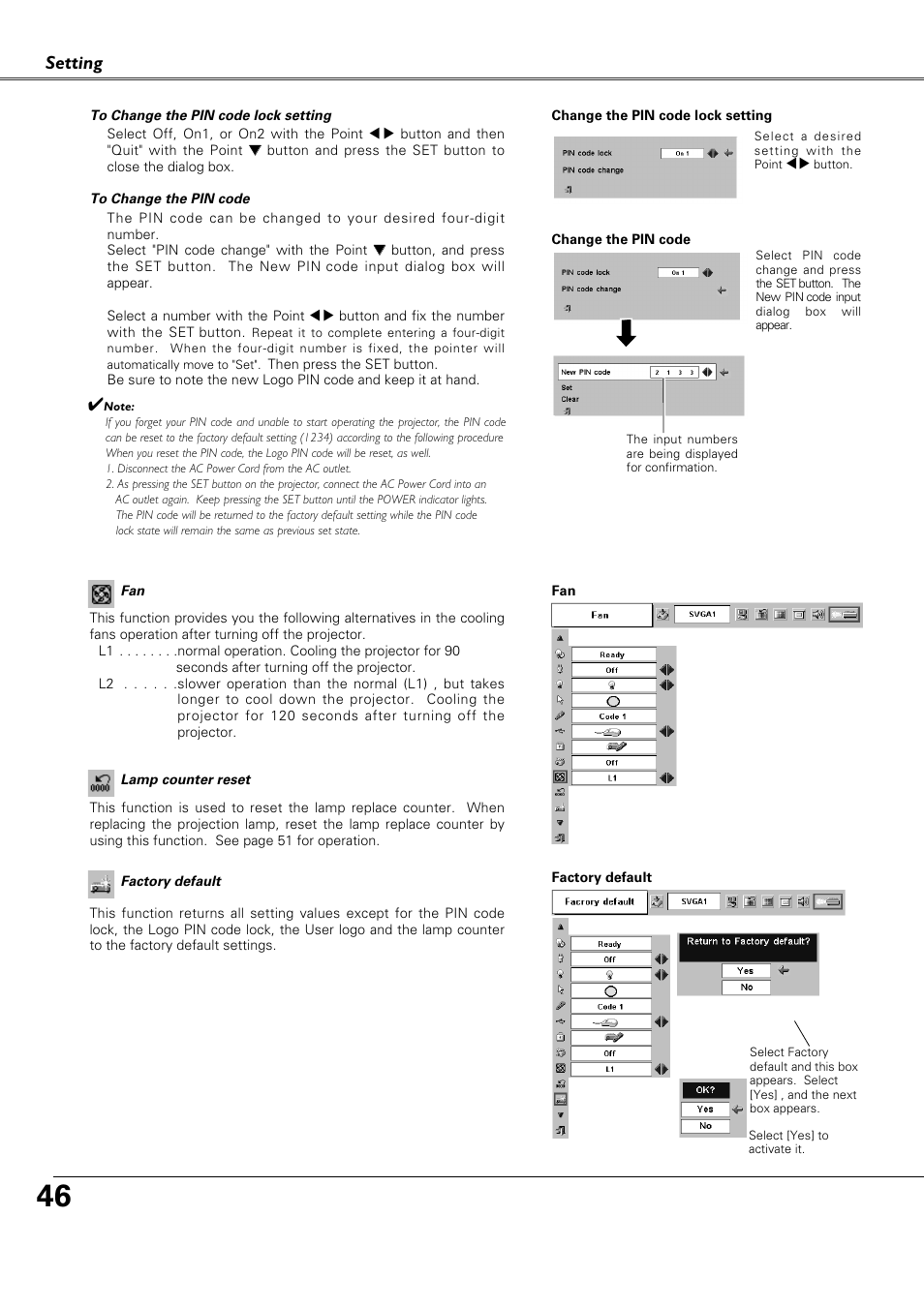 Setting | Canon LV-X4 LV-7230 User Manual | Page 46 / 64