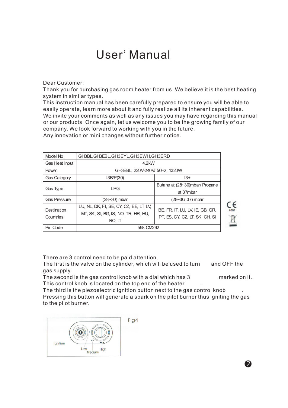 User’ manual | Campomatic GH3BL User Manual | Page 2 / 12