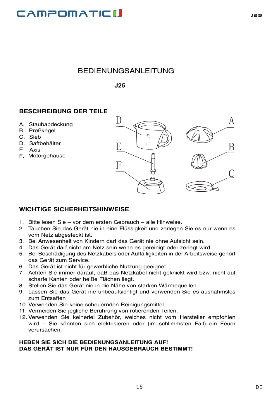 Campomatic J25 User Manual | Page 15 / 26