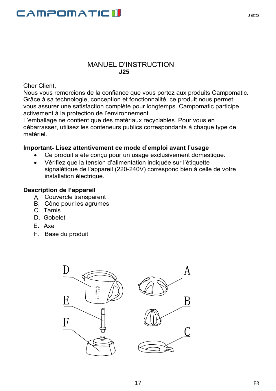 Campomatic J25 User Manual | Page 17 / 26