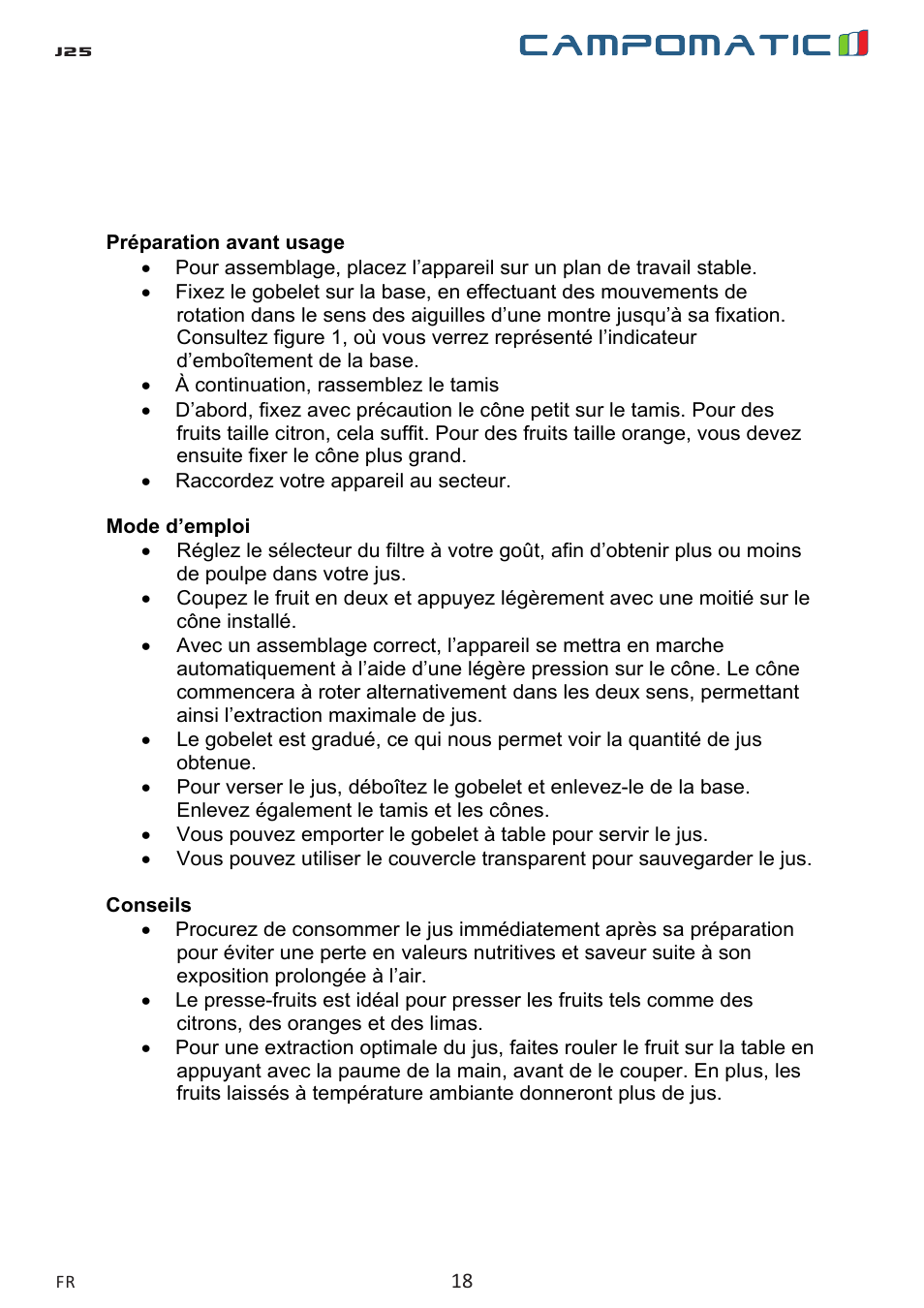 Campomatic J25 User Manual | Page 18 / 26