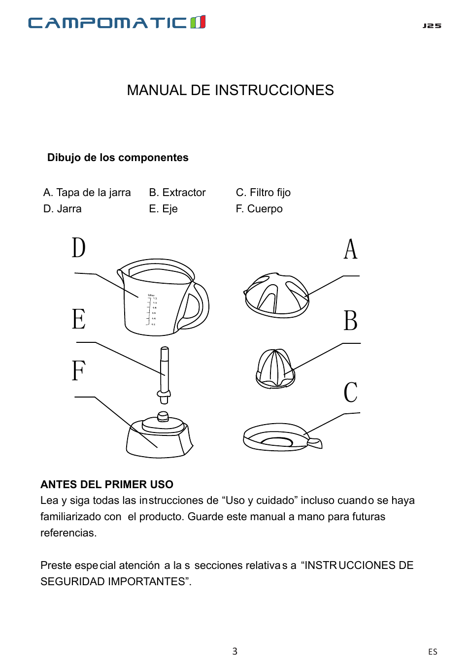 Campomatic J25 User Manual | Page 3 / 26