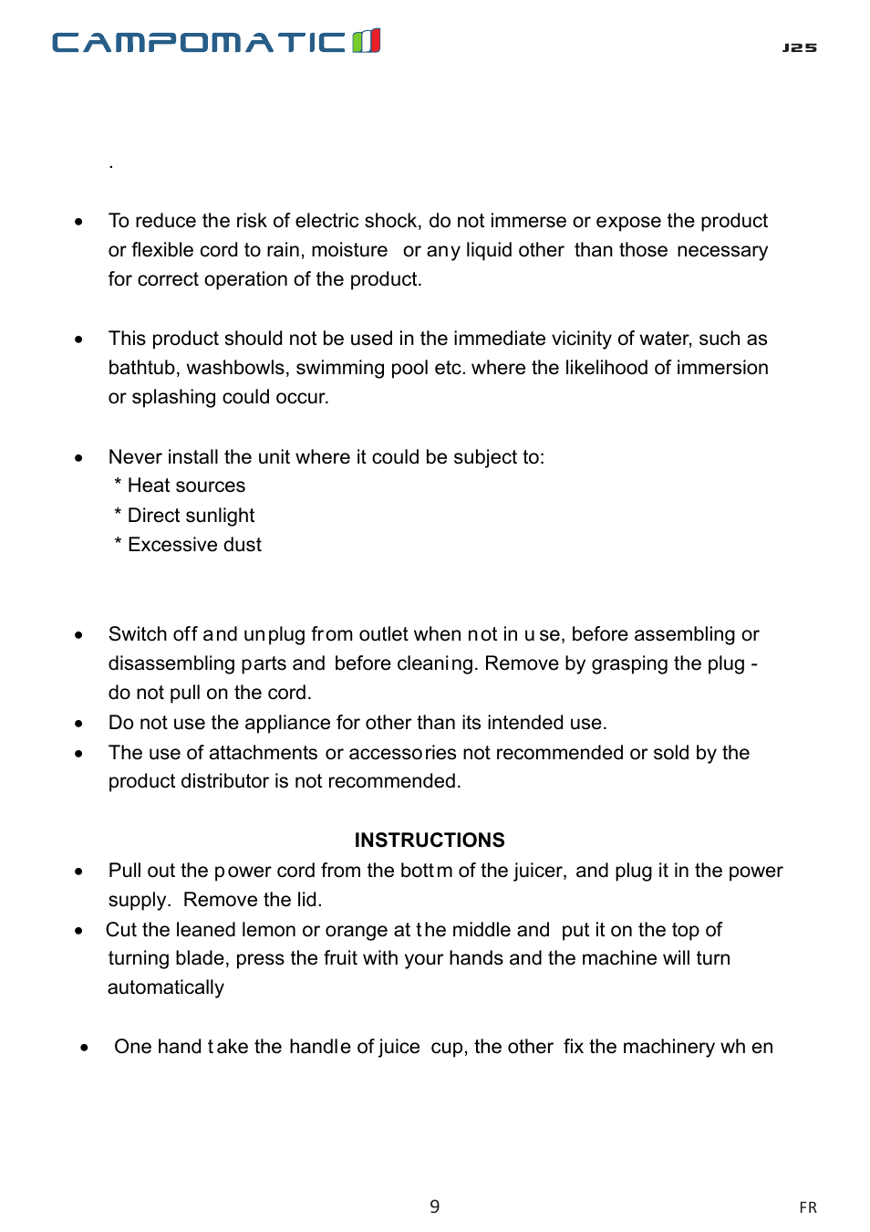 Campomatic J25 User Manual | Page 9 / 26