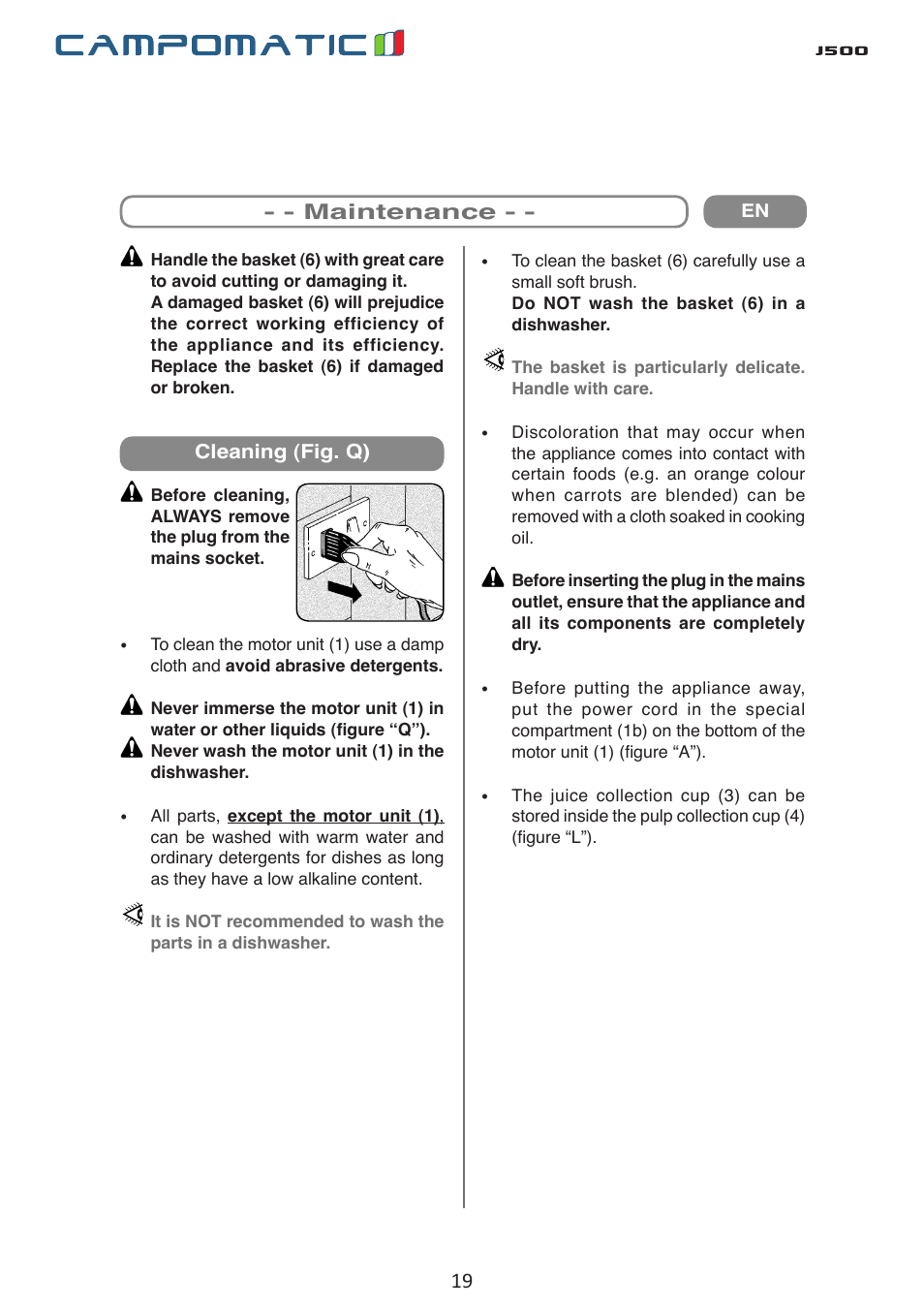 J500 | Campomatic J500 User Manual | Page 19 / 48