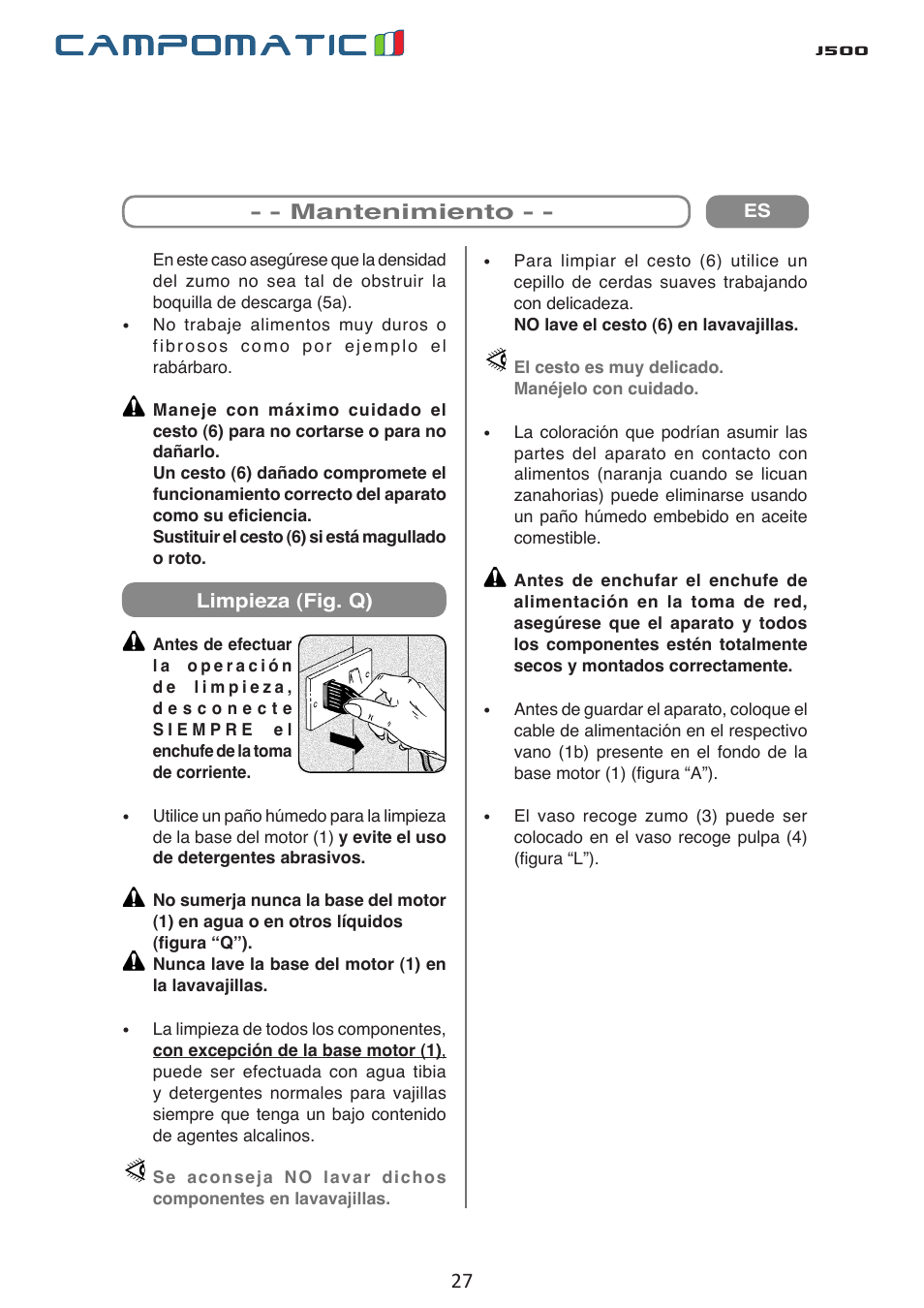 J500 | Campomatic J500 User Manual | Page 27 / 48