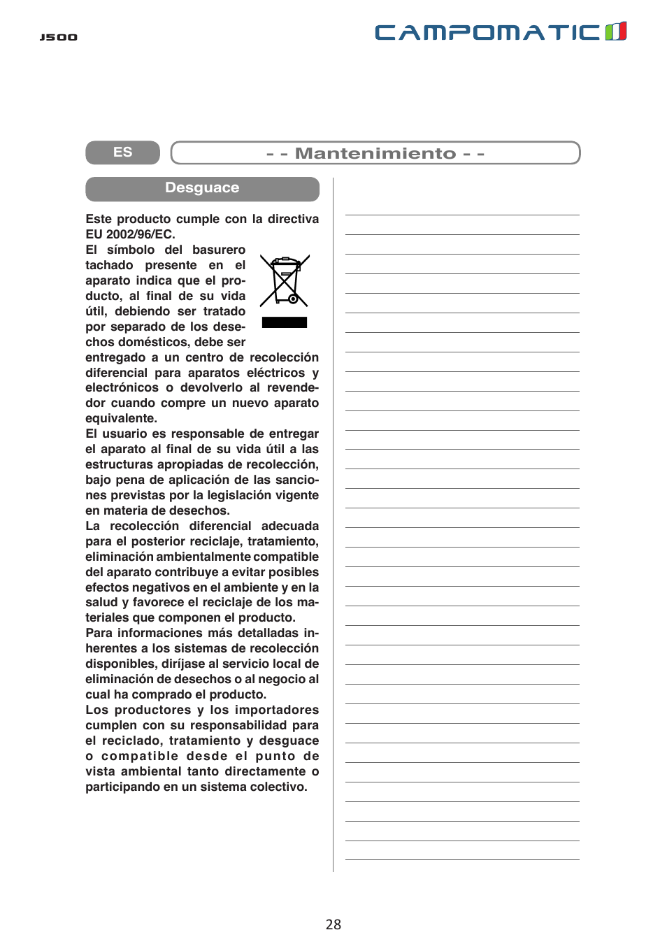J500 | Campomatic J500 User Manual | Page 28 / 48