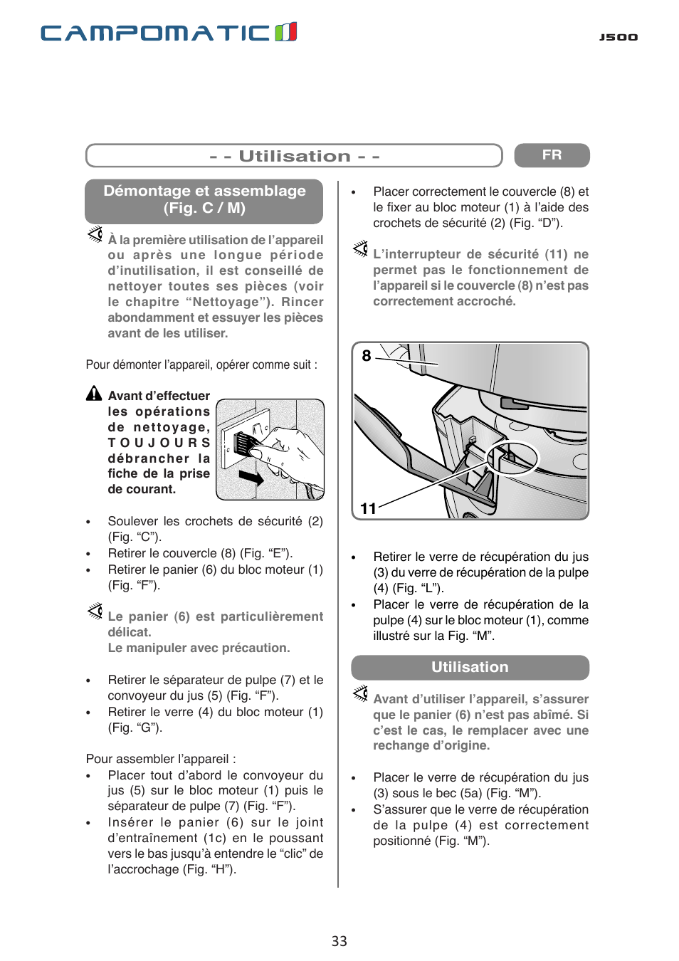 J500, Characteristics - - - use | Campomatic J500 User Manual | Page 33 / 48