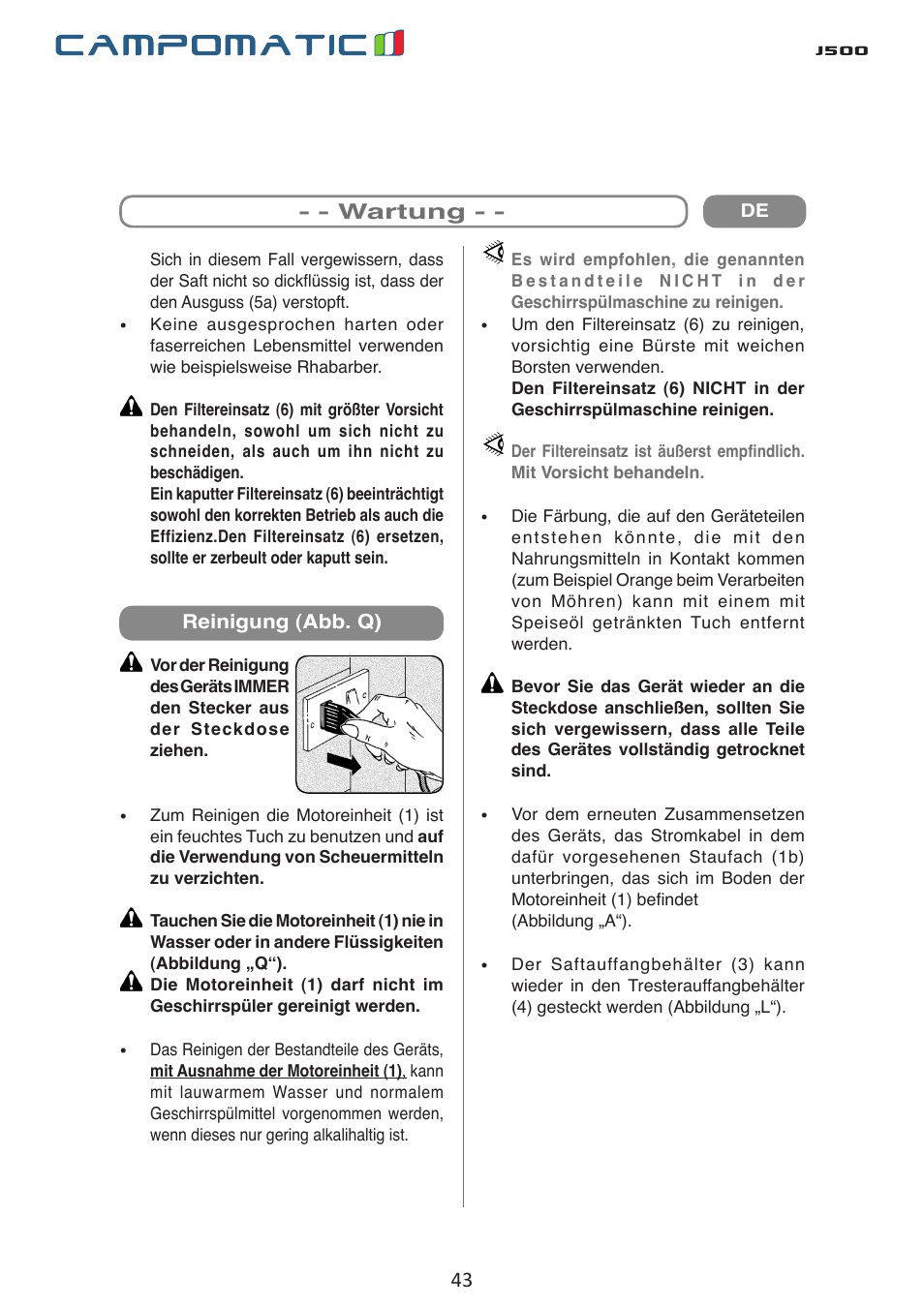 J500 | Campomatic J500 User Manual | Page 43 / 48