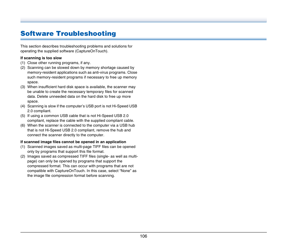 Software troubleshooting | Canon Image Formula P-215 User Manual | Page 106 / 116