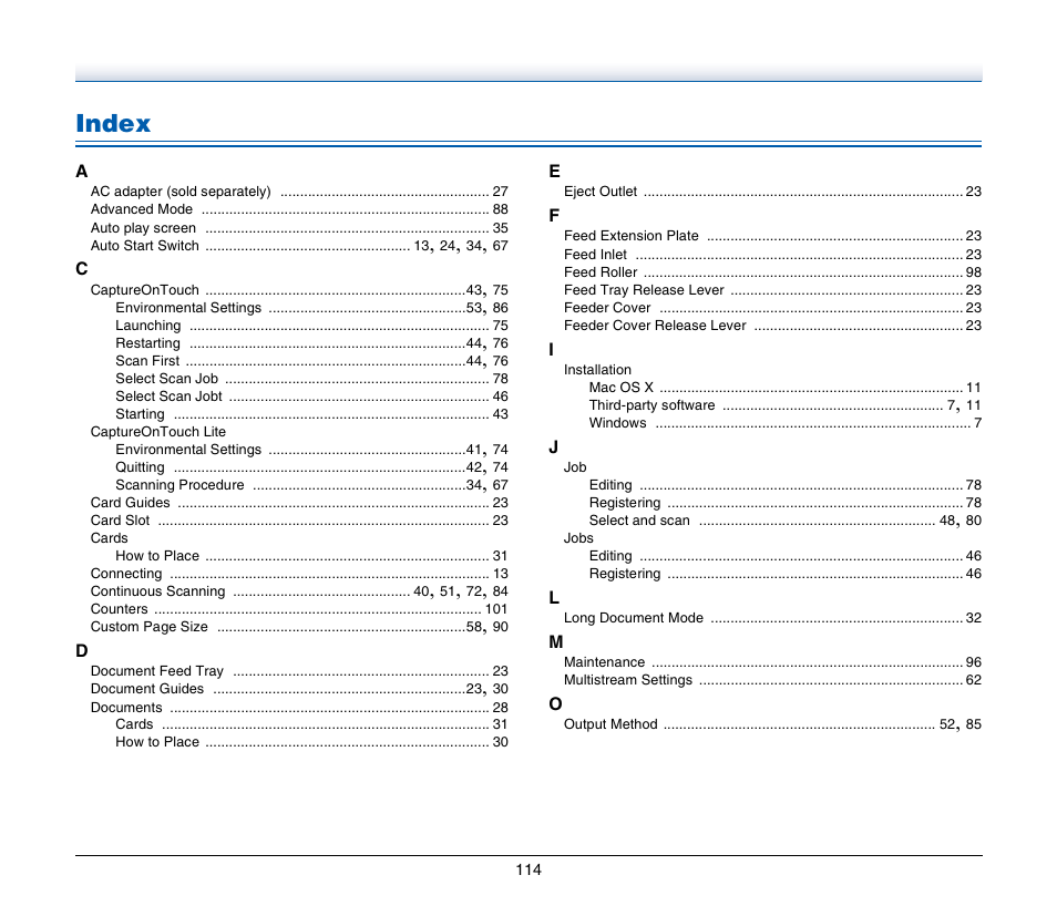 Index | Canon Image Formula P-215 User Manual | Page 114 / 116