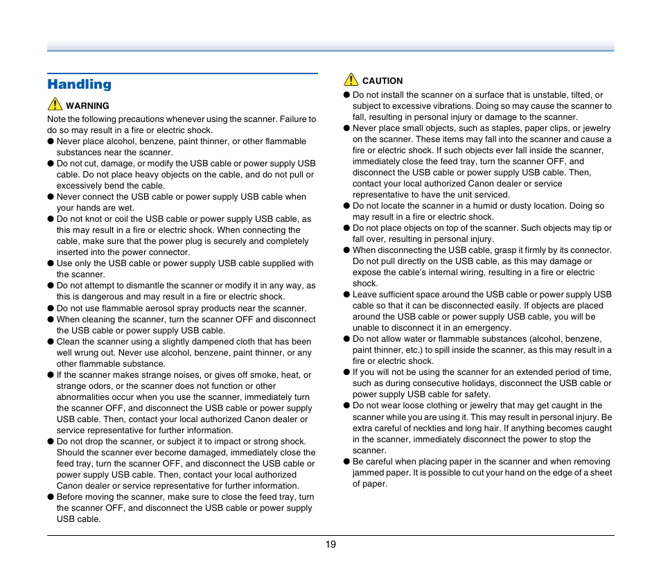 Handling | Canon Image Formula P-215 User Manual | Page 19 / 116