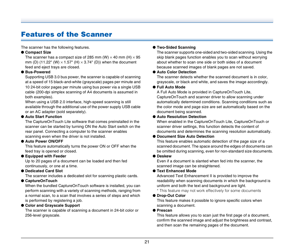 Features of the scanner | Canon Image Formula P-215 User Manual | Page 21 / 116