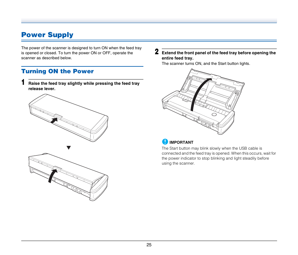 Power supply, Turning on the power | Canon Image Formula P-215 User Manual | Page 25 / 116