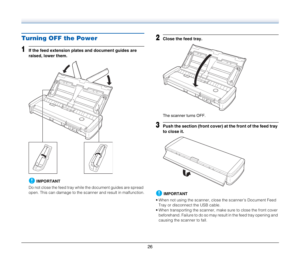 Turning off the power | Canon Image Formula P-215 User Manual | Page 26 / 116