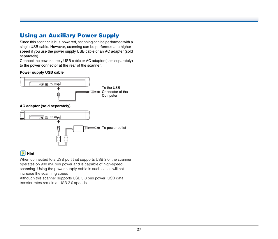 Using an auxiliary power supply | Canon Image Formula P-215 User Manual | Page 27 / 116
