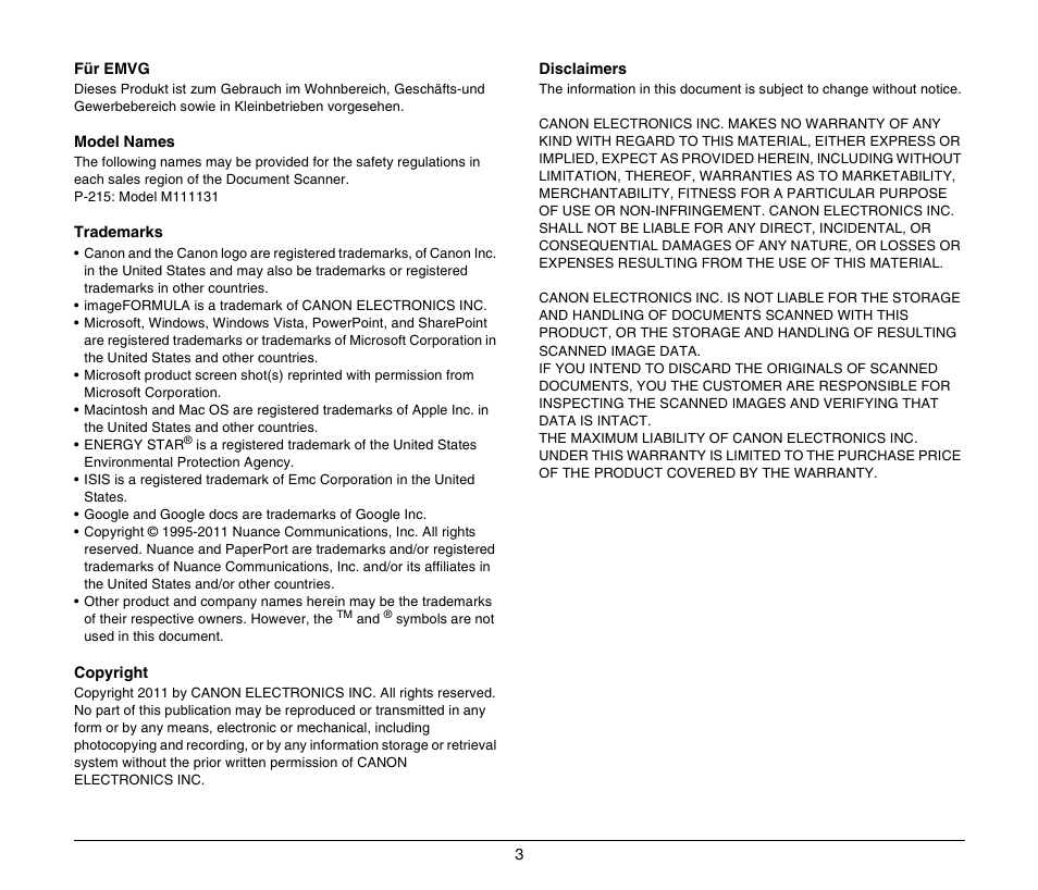 Canon Image Formula P-215 User Manual | Page 3 / 116