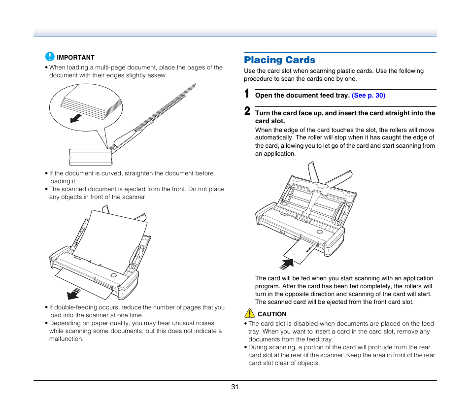 Placing cards | Canon Image Formula P-215 User Manual | Page 31 / 116