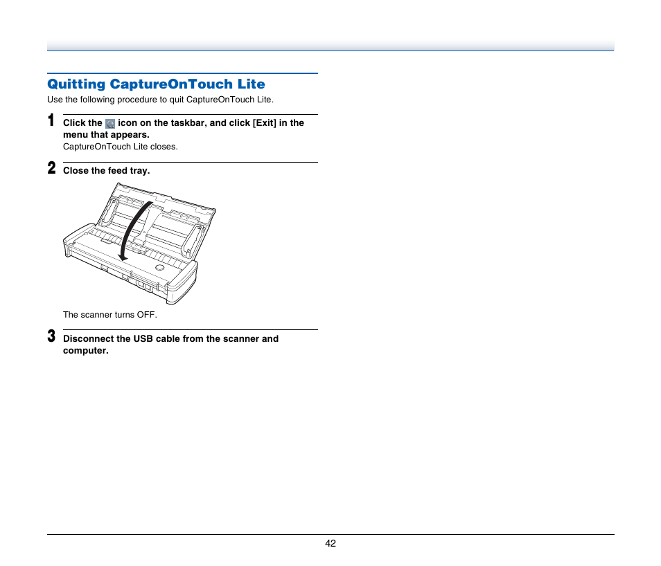Quitting captureontouch lite | Canon Image Formula P-215 User Manual | Page 42 / 116