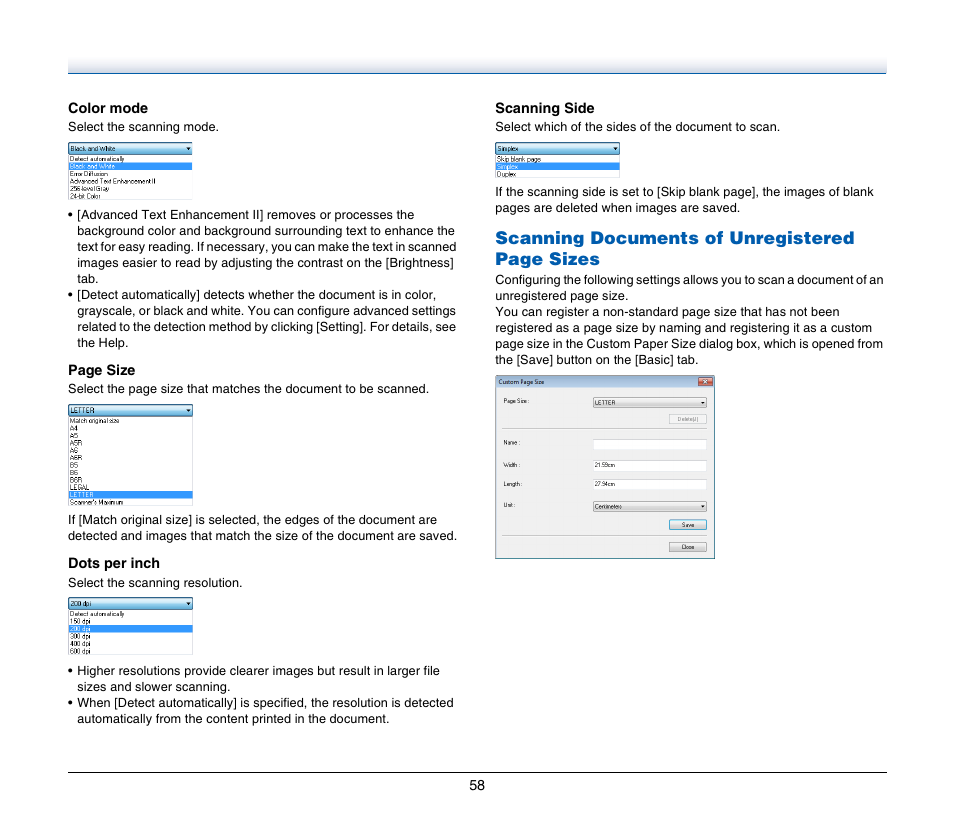 Scanning documents of unregistered page sizes | Canon Image Formula P-215 User Manual | Page 58 / 116
