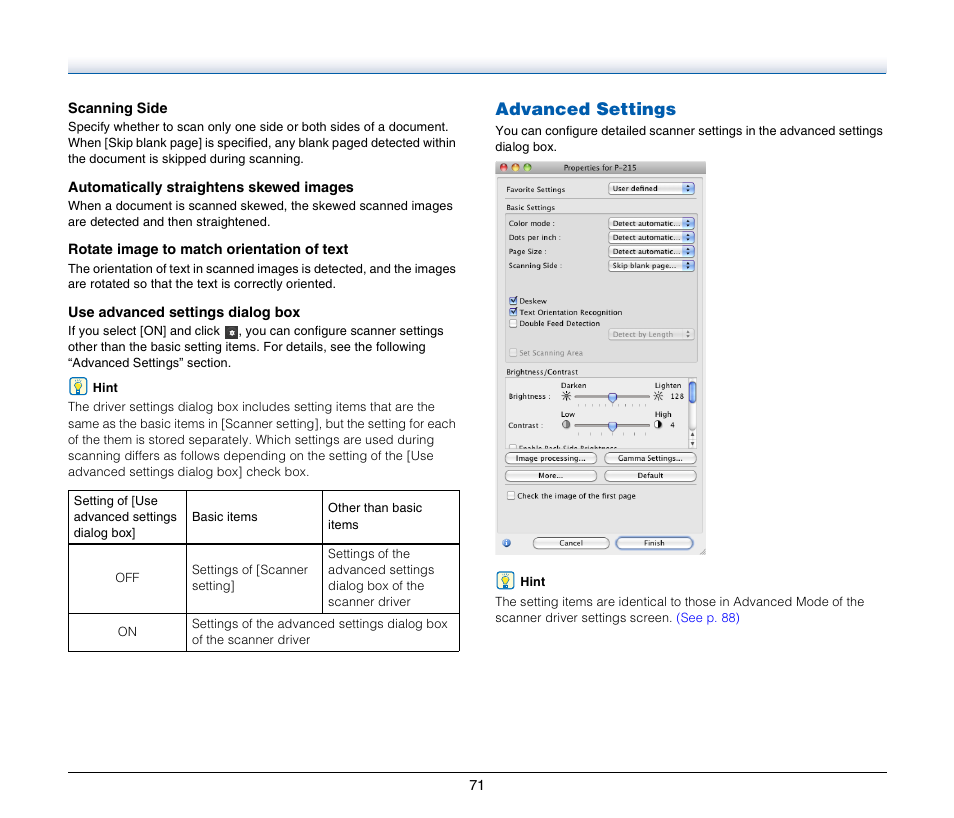 Advanced settings | Canon Image Formula P-215 User Manual | Page 71 / 116