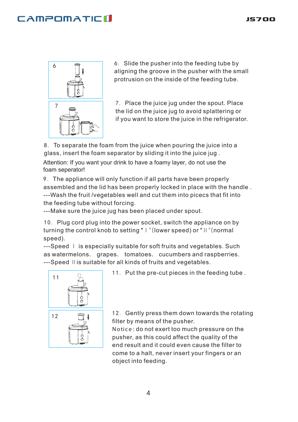Js700 | Campomatic JS700 User Manual | Page 5 / 14
