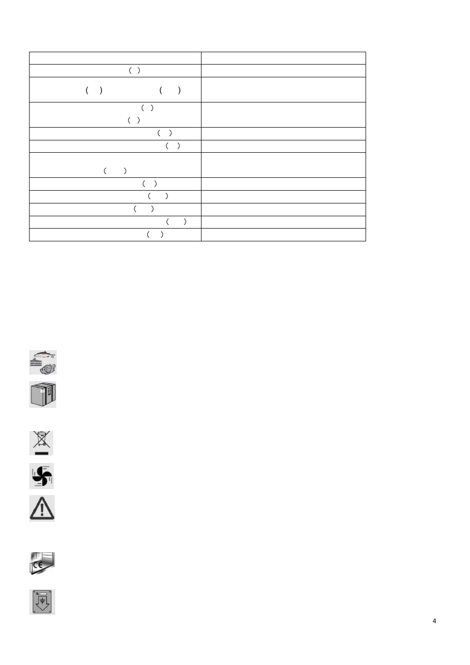 Technical specification, Precautions for use | Campomatic KOC45BI User Manual | Page 5 / 20