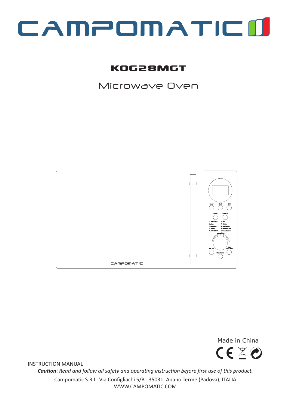 Campomatic KOG28MGT User Manual | 20 pages