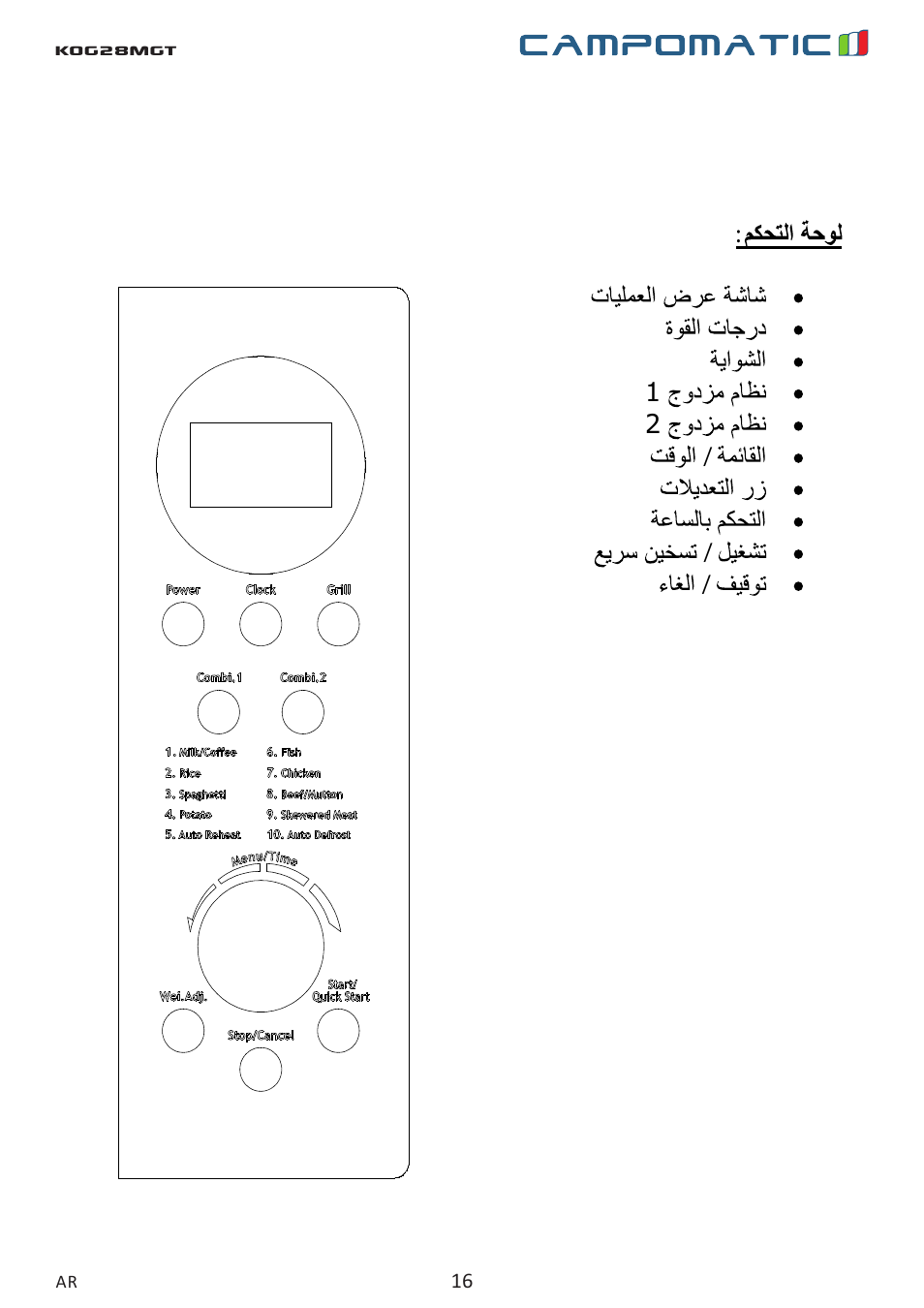 Campomatic KOG28MGT User Manual | Page 16 / 20