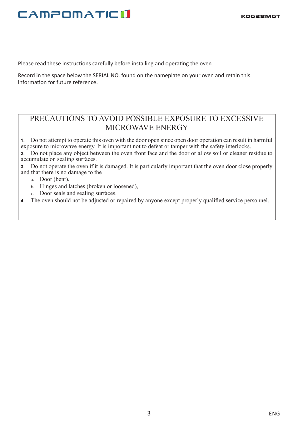 Kog28mgt | Campomatic KOG28MGT User Manual | Page 3 / 20