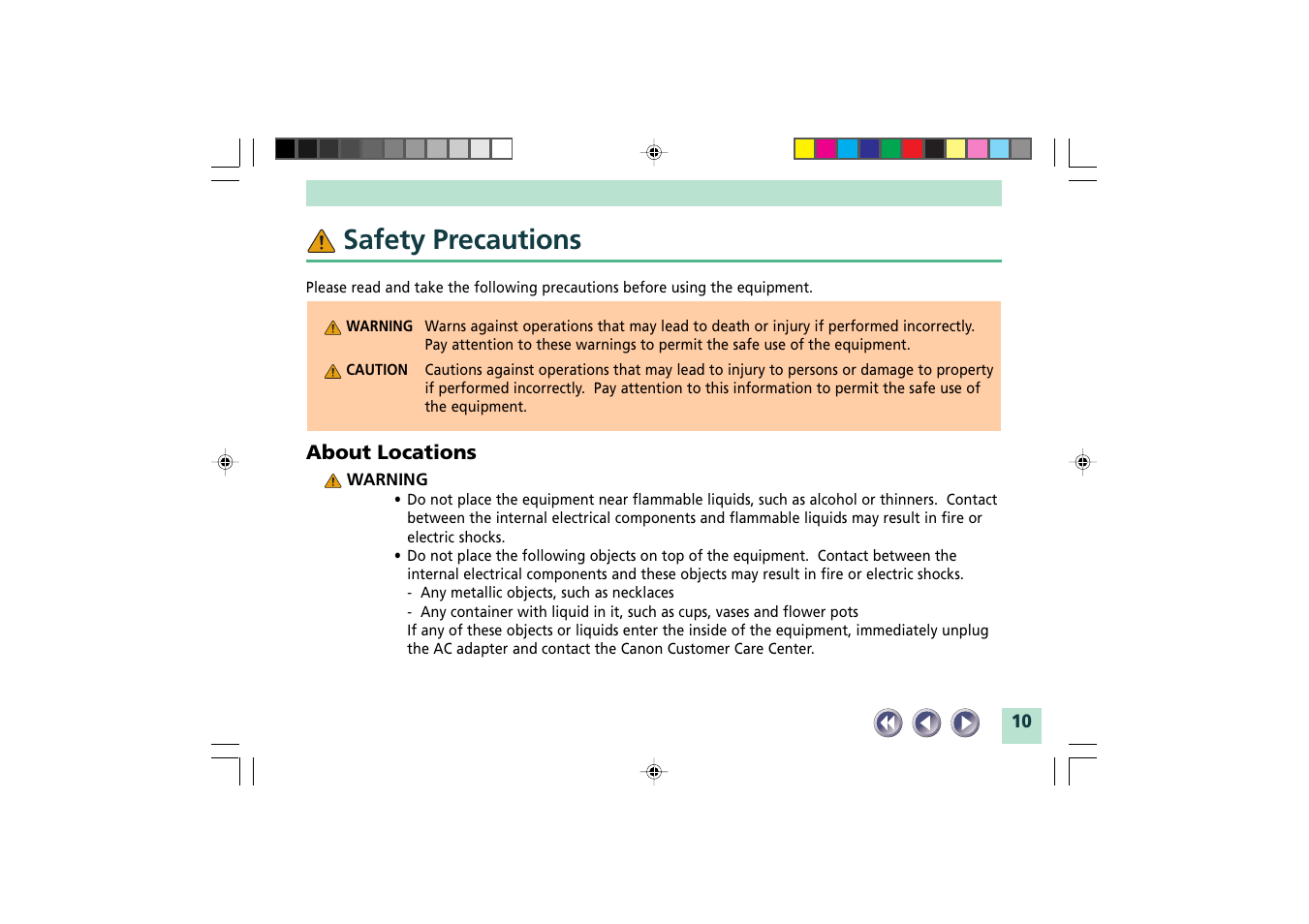 Safety precautions | Canon FB1200S User Manual | Page 10 / 82