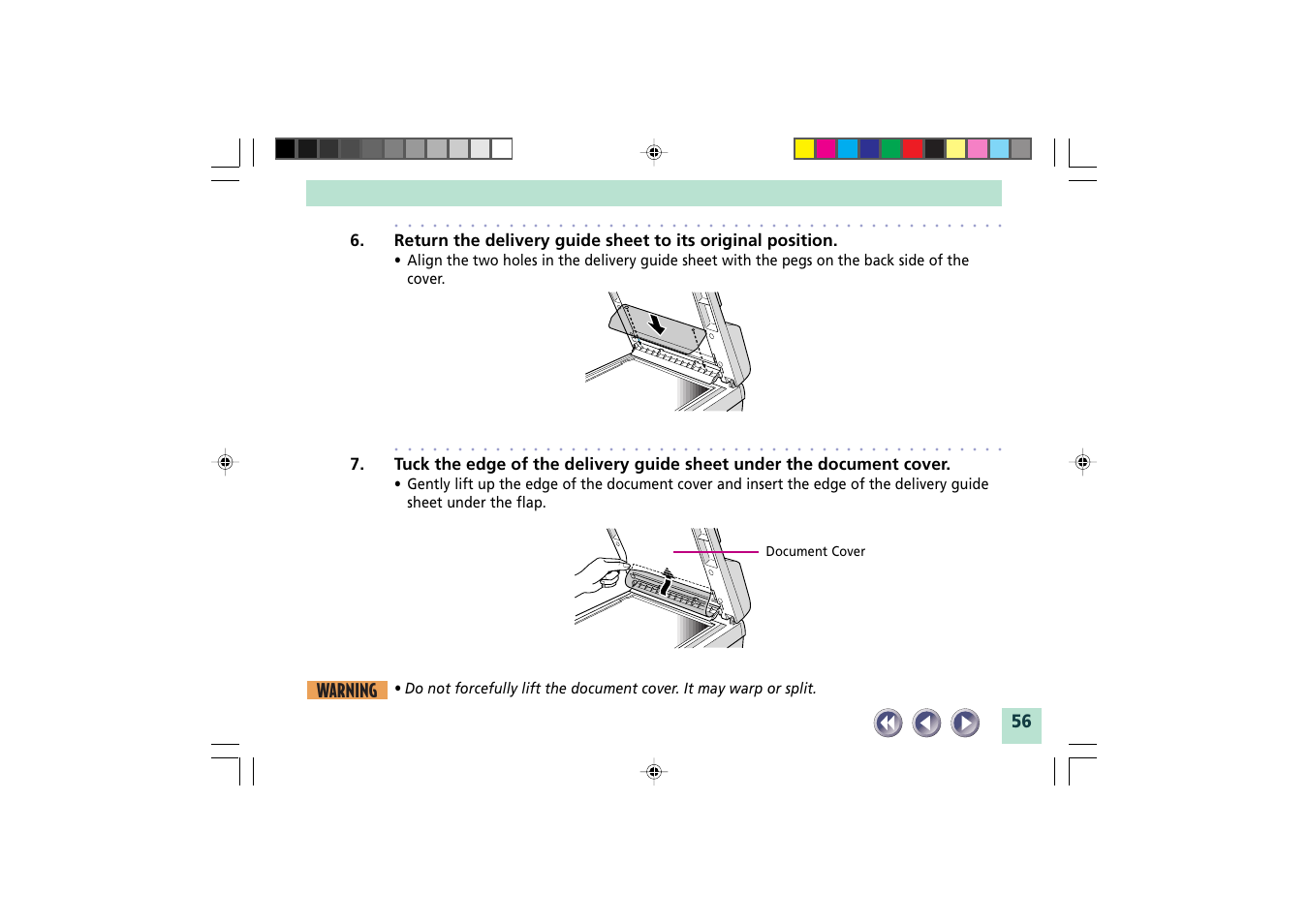 Warning, Document cover | Canon FB1200S User Manual | Page 56 / 82