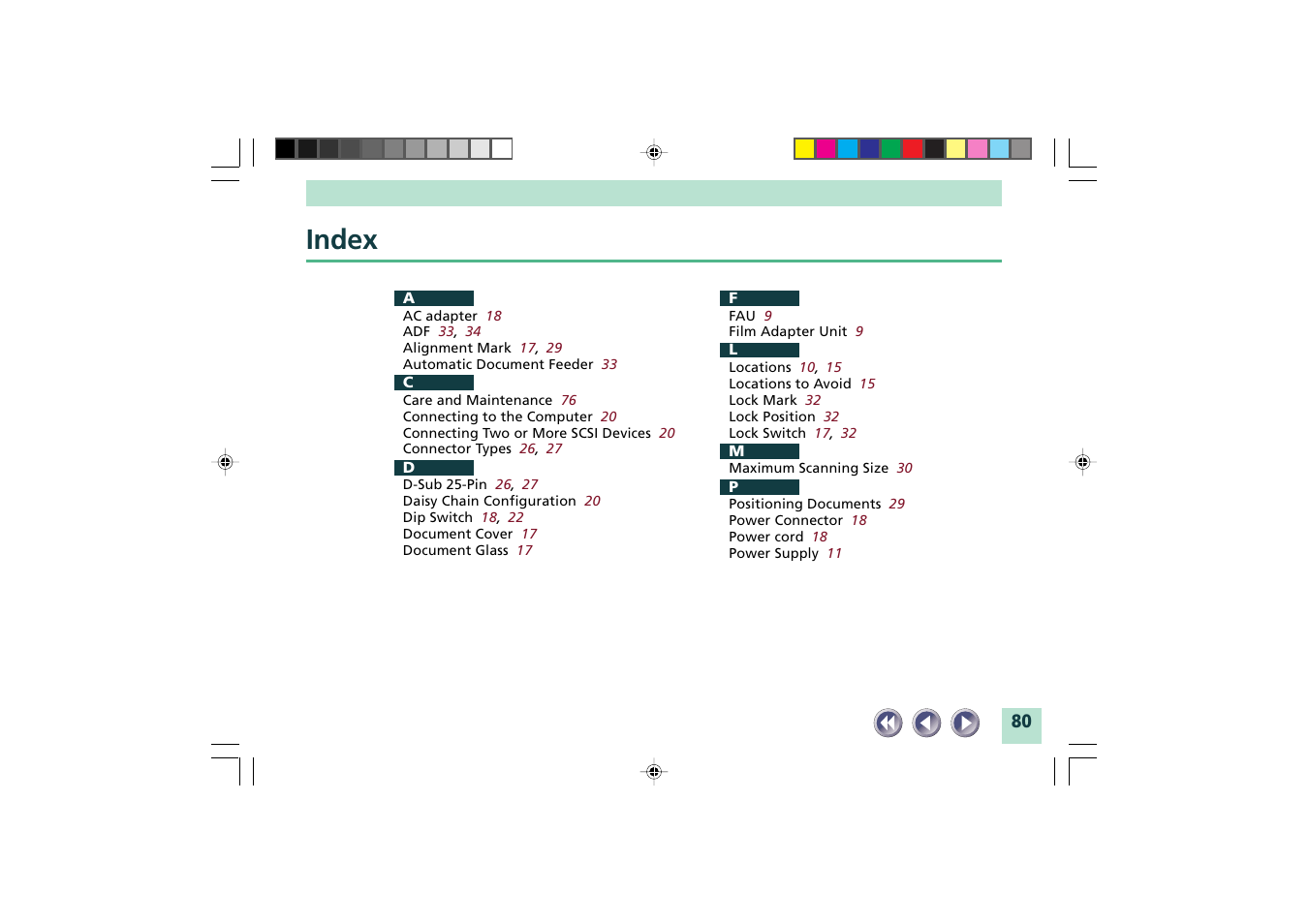 Index | Canon FB1200S User Manual | Page 80 / 82