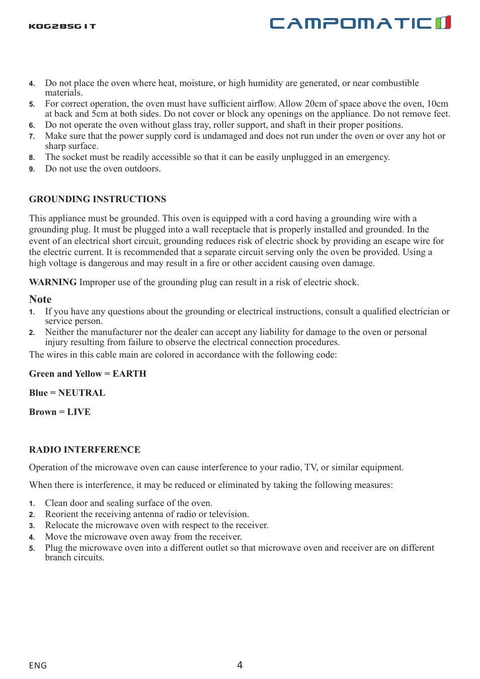 Kog28sg1t | Campomatic KOG28SG1 User Manual | Page 4 / 20