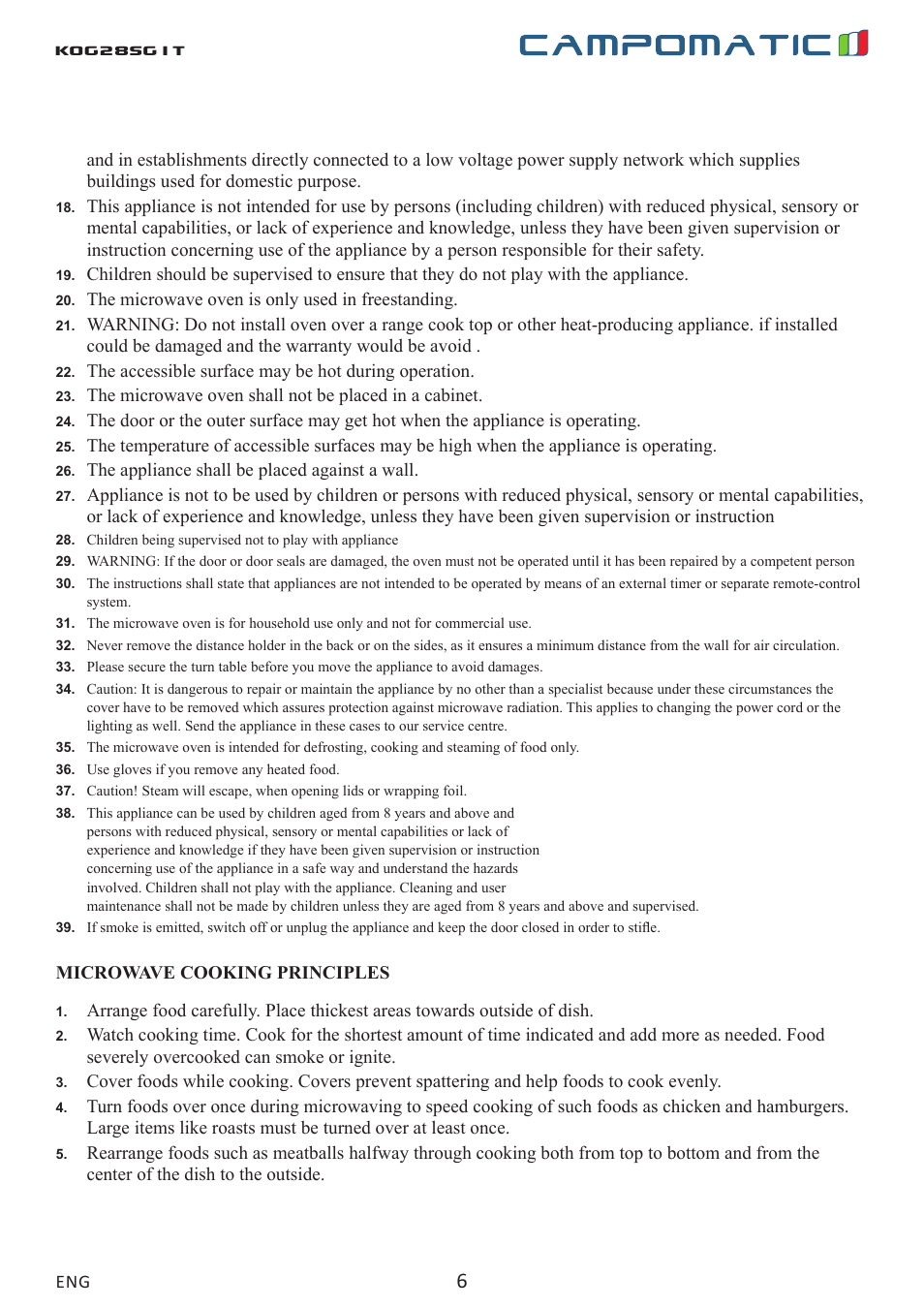 Kog28sg1t | Campomatic KOG28SG1 User Manual | Page 6 / 20