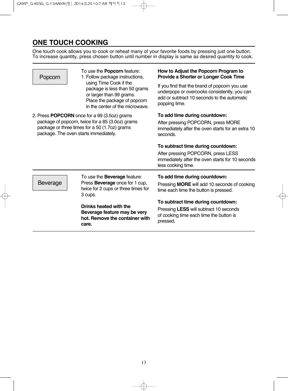 One touch cooking | Campomatic KOG45SG User Manual | Page 14 / 31