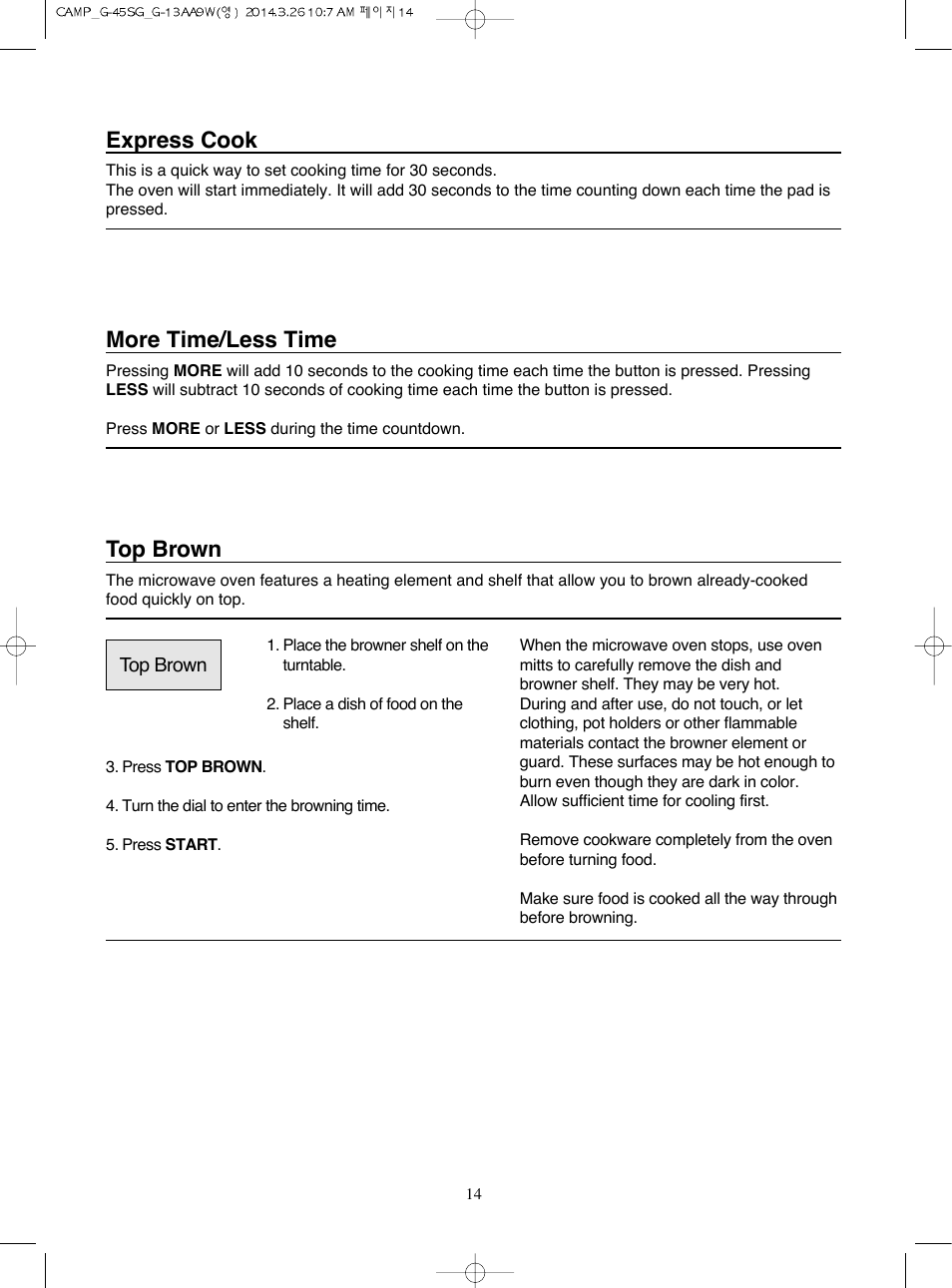 Express cook, More time/less time, Top brown | Campomatic KOG45SG User Manual | Page 15 / 31