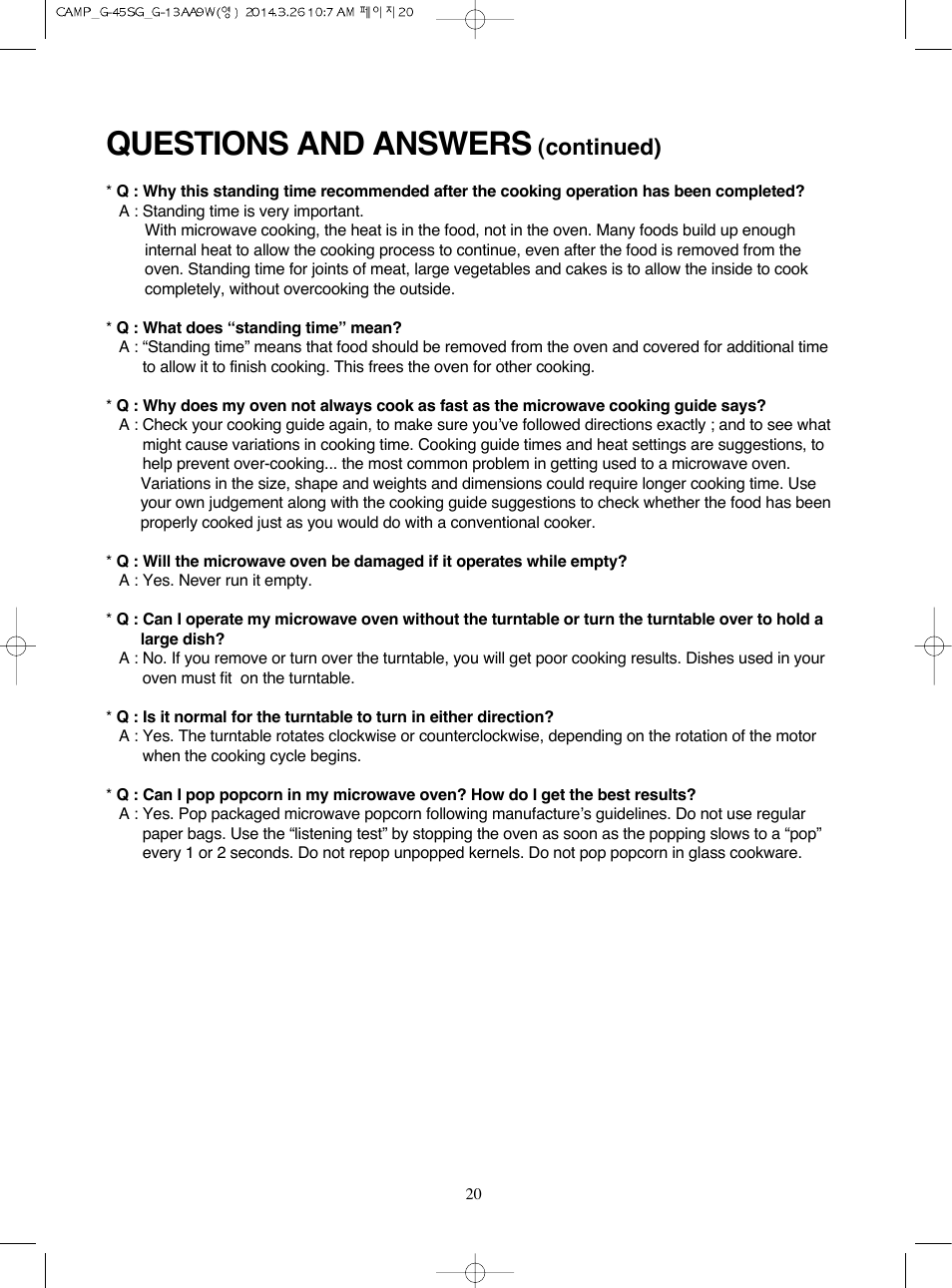 Questions and answers, Continued) | Campomatic KOG45SG User Manual | Page 21 / 31