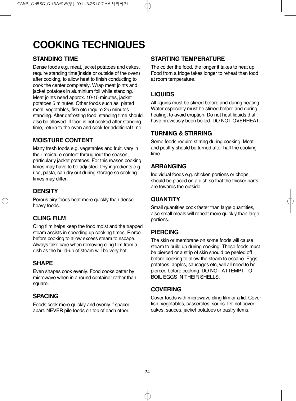 Cooking techniques | Campomatic KOG45SG User Manual | Page 25 / 31